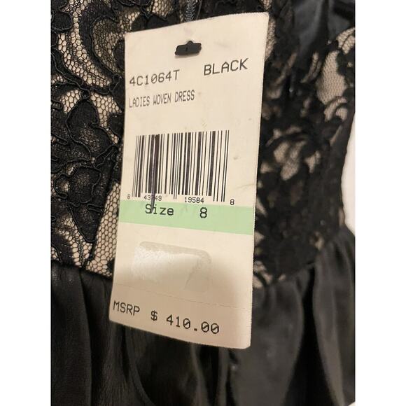 Vintage NWT $410 ABS Allen Schwartz Size 8 Black Lace Leather Peplum Dress - Picture 6 of 10
